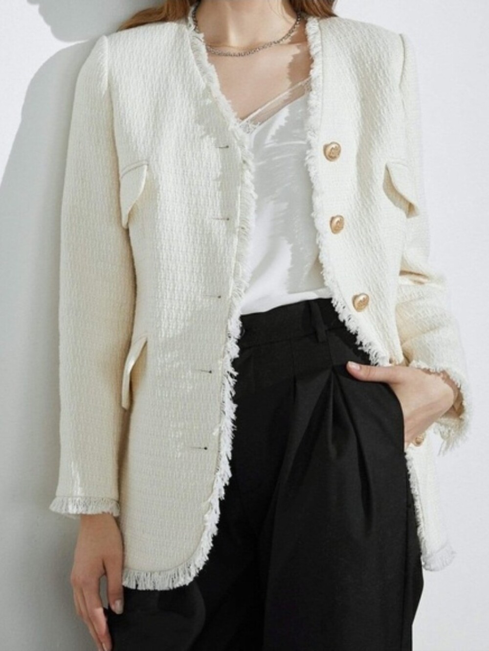 J.ING Paloma Ivory Tweed Oversized Jacket/ Blazer